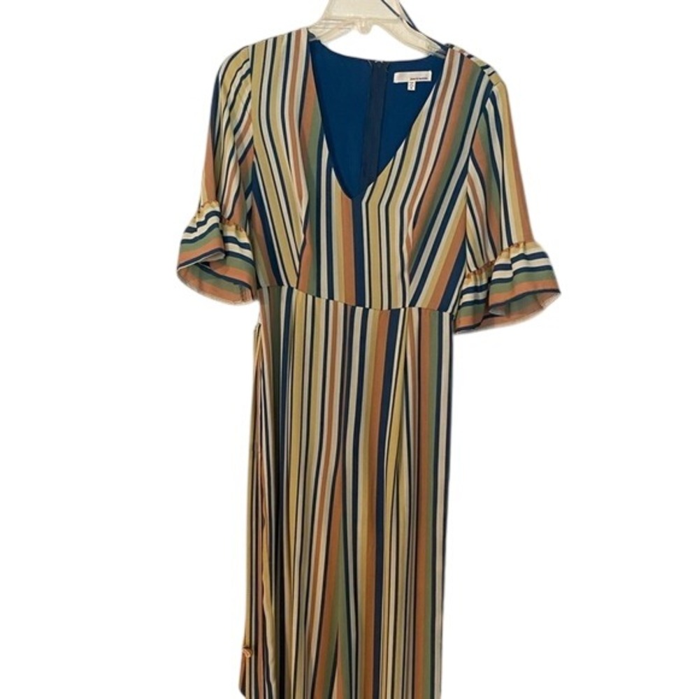 Paige & Sky Romper Jumpsuit‎ Striped V Neck Ruffle Sleeve Wide Leg
